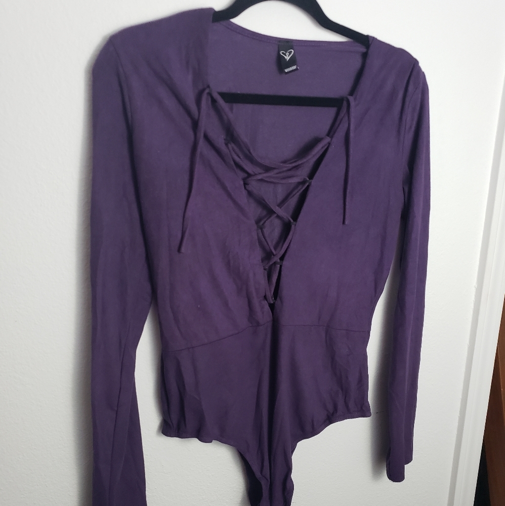 Suede long sleeve bodysuit